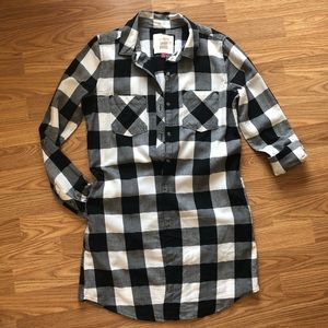 Long Sleeve Checkered Shirt Dress